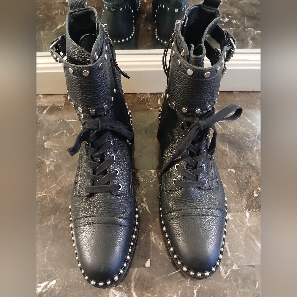 Sam Edelman Black Combat Boots with Silver Studs - Picture 4 of 11